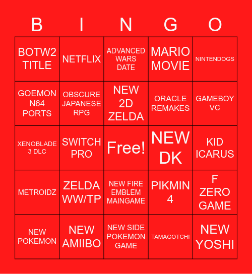 NINTENDO DIRECT SEPTEMBER 2022 Bingo Card