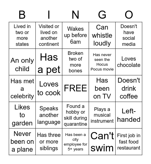 CDD Admin Bingo! Bingo Card