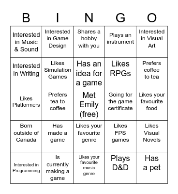 Games Den Bingo! Bingo Card