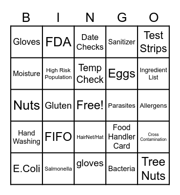 Food Safety BINGO Card