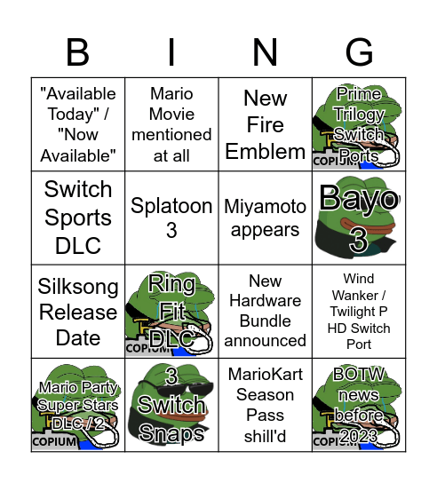 Nintendo Direct (2022-09-13) Bingo Card