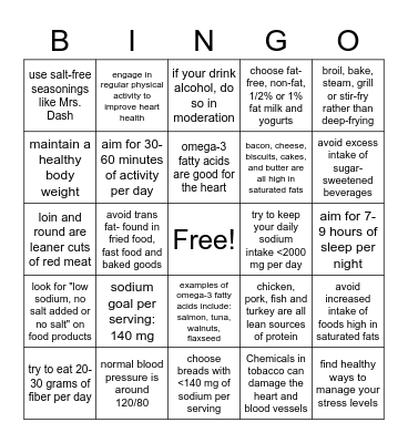 Heart Healthy Bingo Card