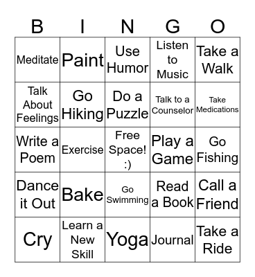 Positive Coping Skills Bingo Card
