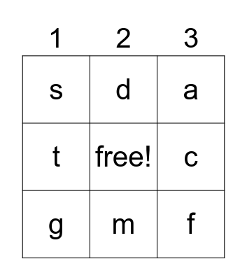 First letters Bingo Card