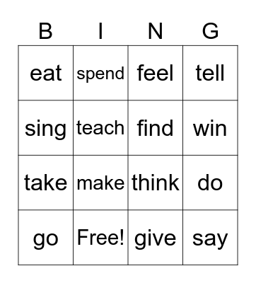 Irregular Verbs Bingo Card