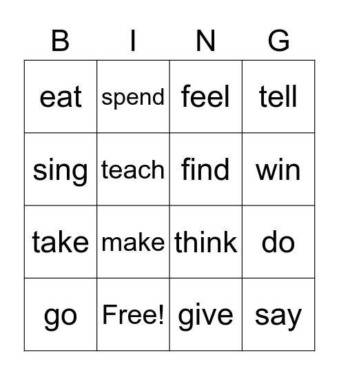 Irregular Verbs Bingo Card