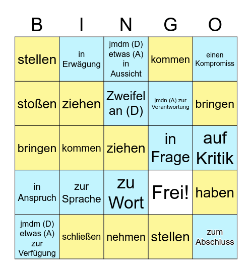 Nomen-Verb-Verbindungen Bingo Card