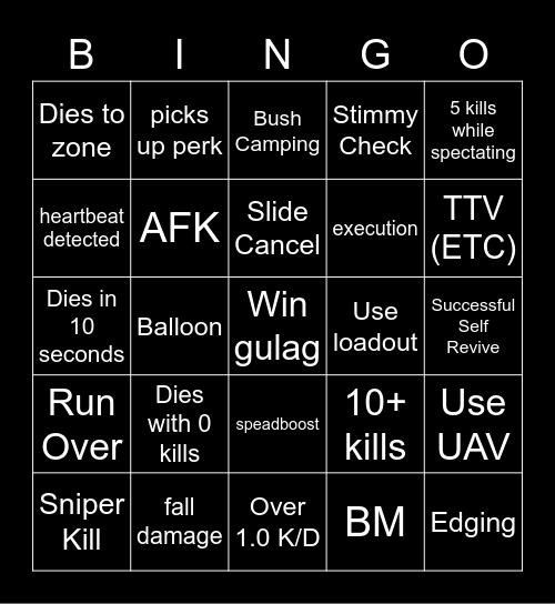 Warzone Bingo Card