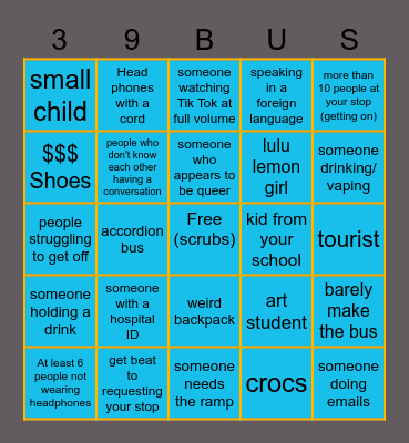 39 bus Bingo (2.0) Bingo Card