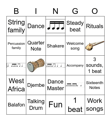 African Drumming Bingo Card