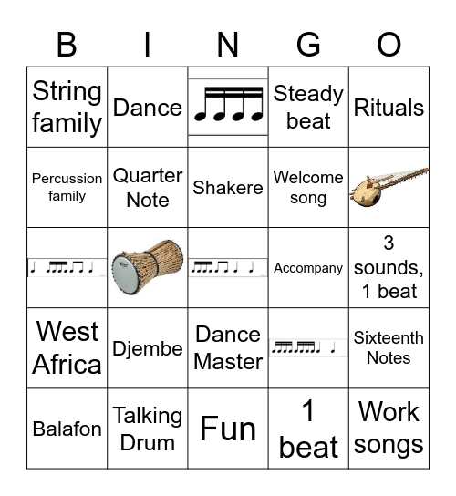 African Drumming Bingo Card