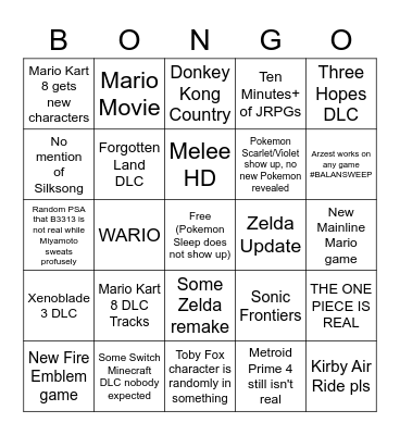 Zerp Bingo Bongo Bingo Card
