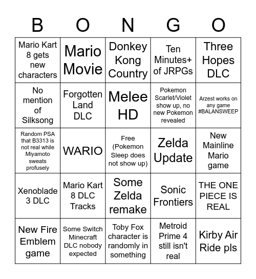 Zerp Bingo Bongo Bingo Card