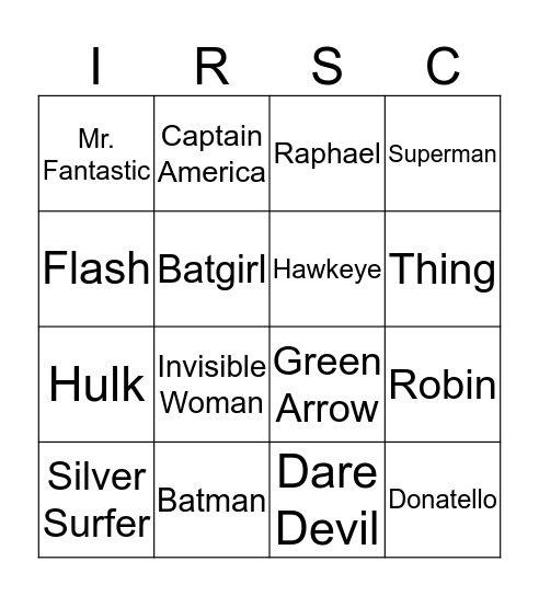 Superhero Bingo at  Bingo Card