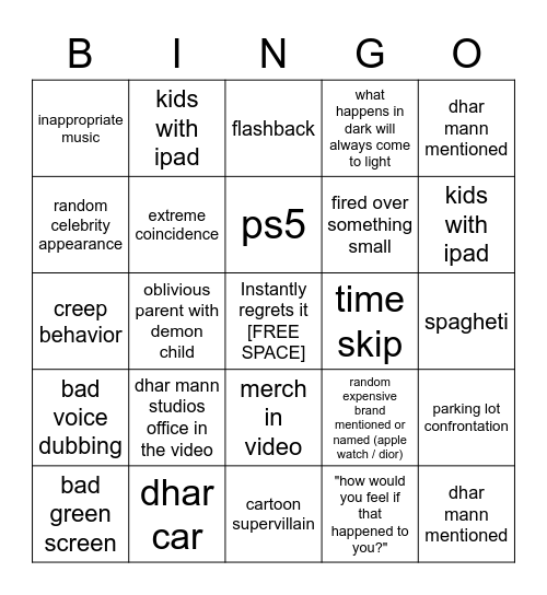 Dhar Mann Bingo v2 Bingo Card