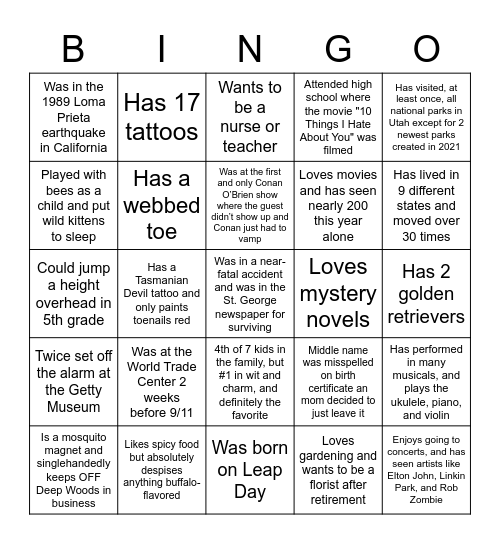 L&A BINGO Card