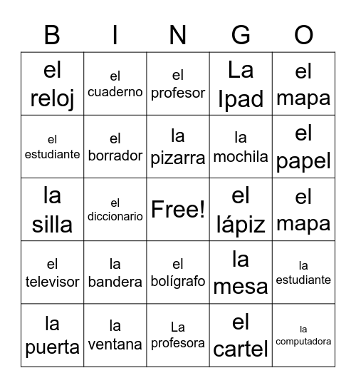 En La Clase Bingo Card