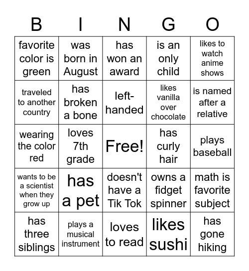 Untitled Bingo Card