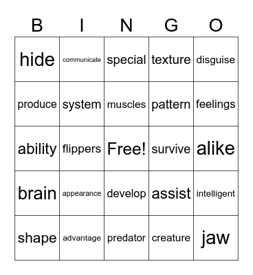 Unit 1 Amazing Animals Bingo Card