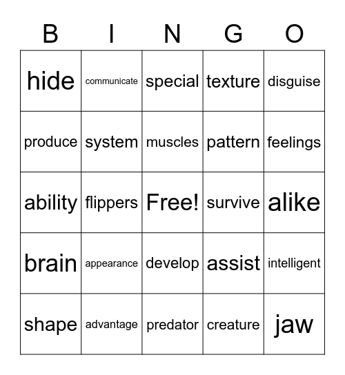 Unit 1 Amazing Animals Bingo Card