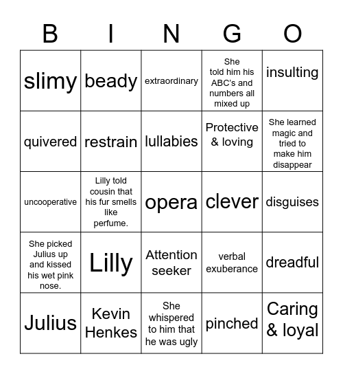 Julius the Baby of the World Bingo Card