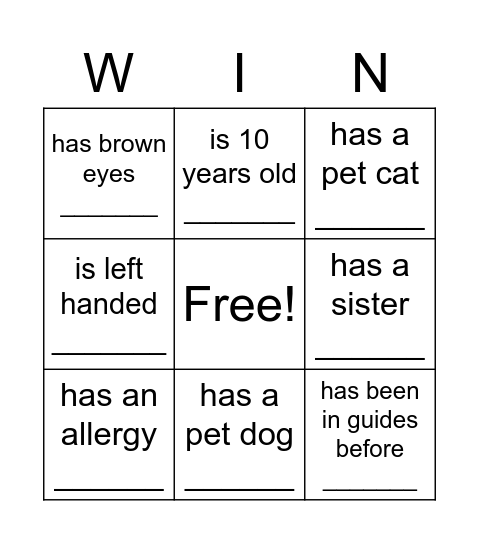 Find a girl who.... Bingo Card