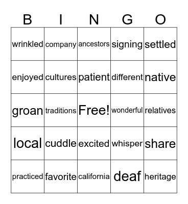 2nd grade October 2015 Bingo Card