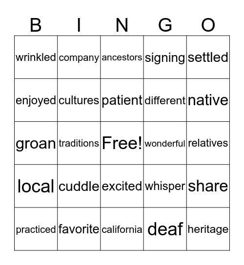 2nd grade October 2015 Bingo Card