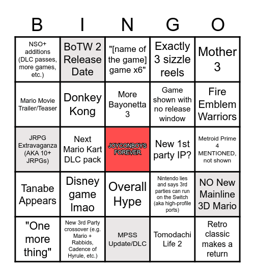 Nintendo Direct ２０２２年９月13日 Bingo Card