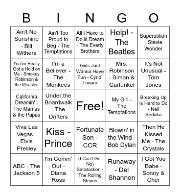 Music Bingo! Bingo Card