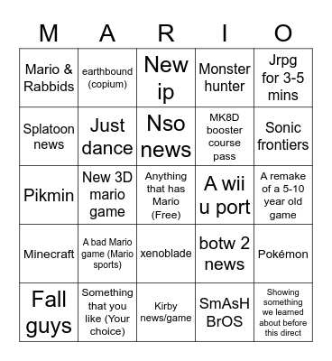 Nintendo direct bingo! Bingo Card