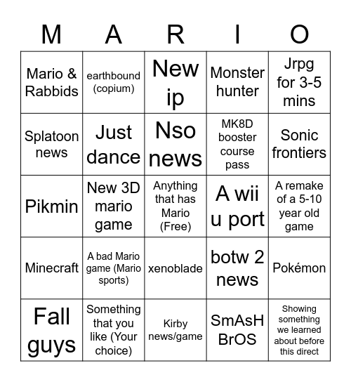 Nintendo direct bingo! Bingo Card