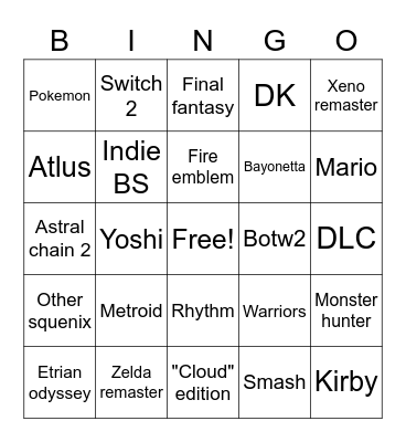 Nintendo 2023 Bingo Card