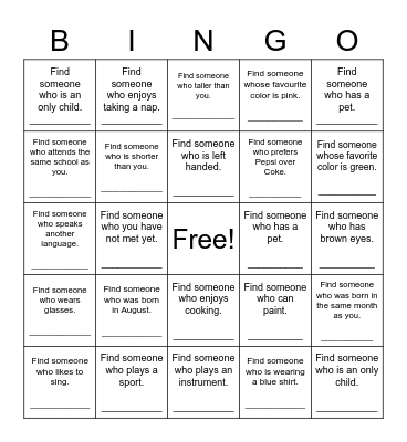 Find Someone Who Bingo Card