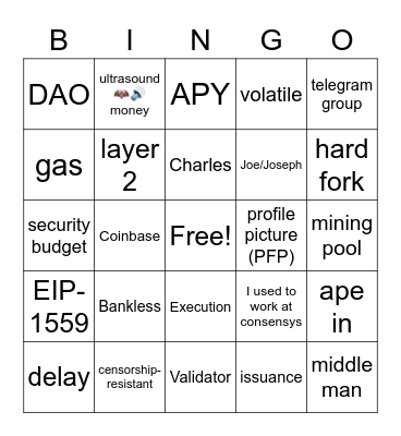 Ethereum Merge Party Sept 2022 Bingo Card