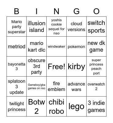 Nintendo direct bingo 9/13/2022 Bingo Card