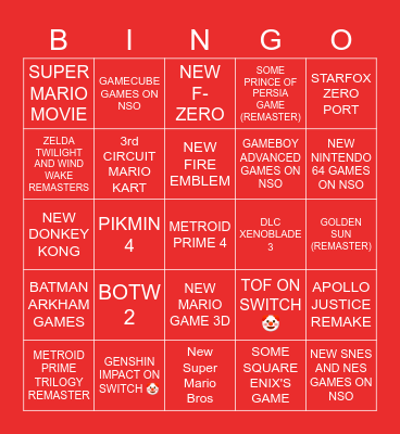 NINTENDO DIRECT 13 SEPT 2022 Bingo Card
