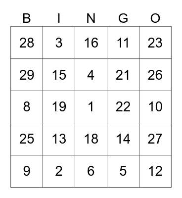 Números en Español Bingo Card