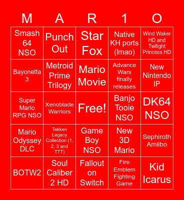 Nintendo Direct Sep 2022 Bingo Card