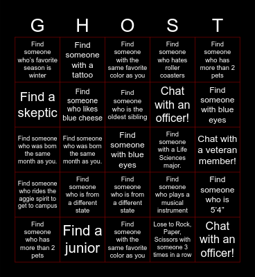 TAPS Bingo! Bingo Card