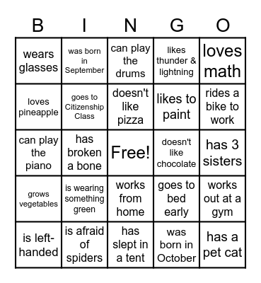 Find someone who . . . Bingo Card