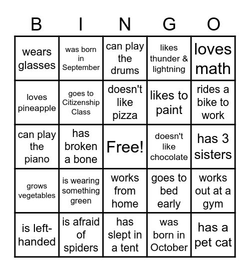 Find someone who . . . Bingo Card