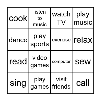 Fun Activities Bingo Card