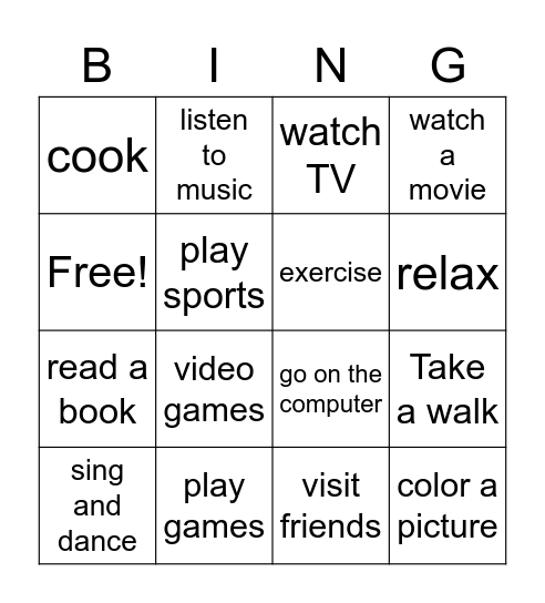 Fun Activities Bingo Card