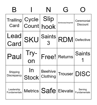 Retail Bingo Card