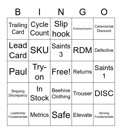 Retail Bingo Card