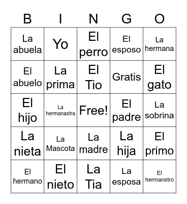 La Familia Bingo Card