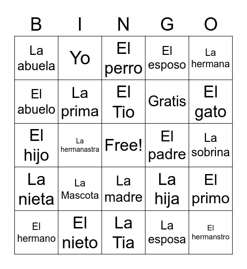 La Familia Bingo Card