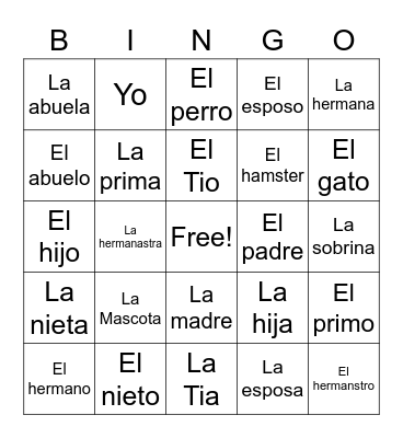 La Familia Bingo Card