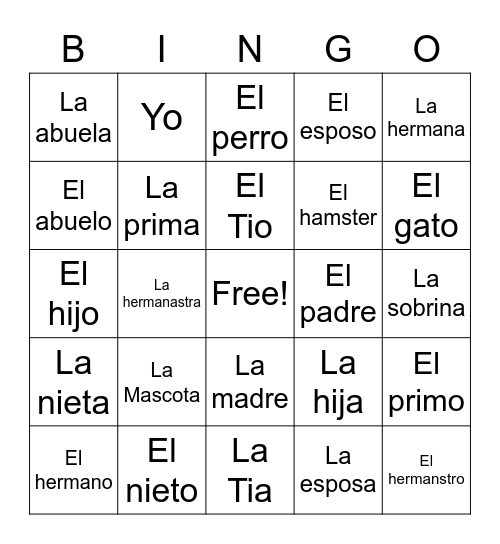 La Familia Bingo Card